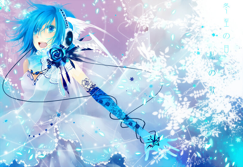 Blue-haired anime girl with wings