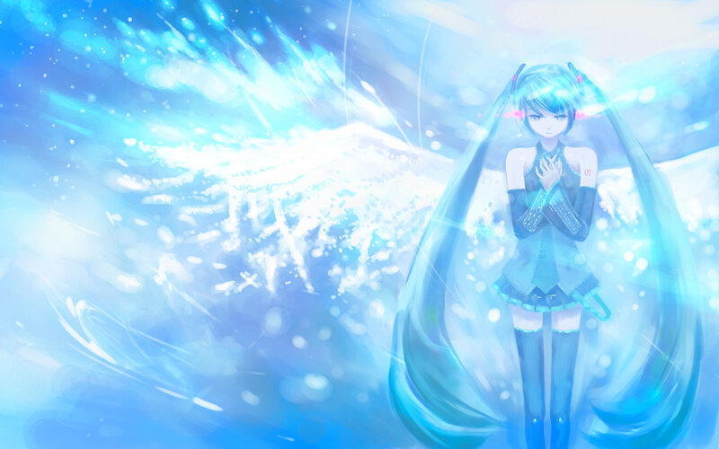 blue-haired anime girl with wings