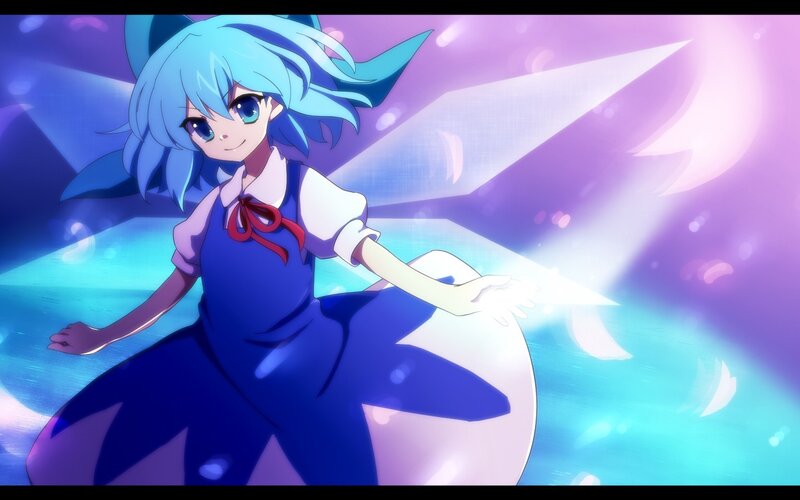 blue-haired anime girl with wings