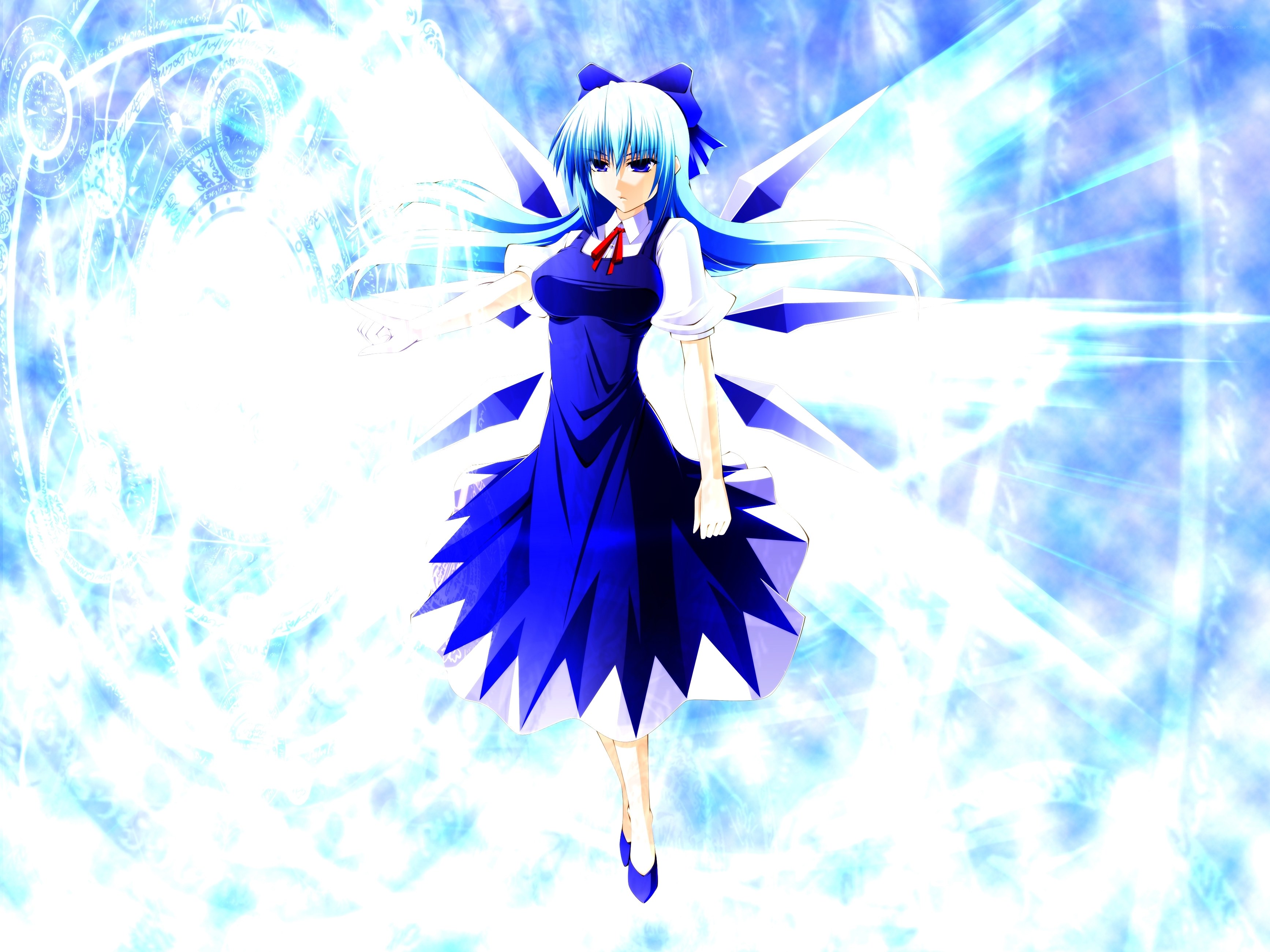 blue-haired anime girl with wings