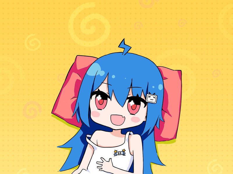 Blue-haired Anime Girl — Yellow, Cheerful, Pillow, Tank Top