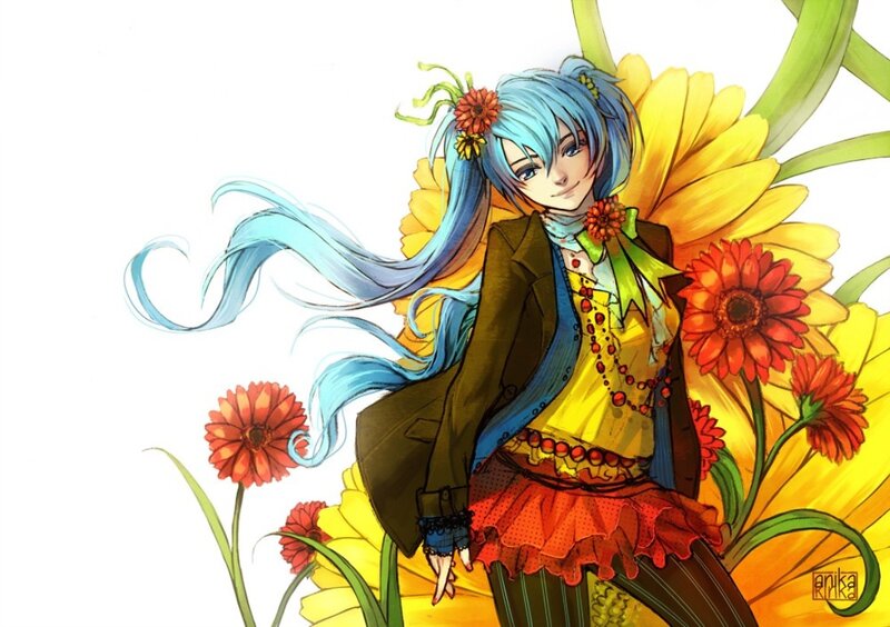 Blue-haired Anime Girl — Yellow, Cheerful
