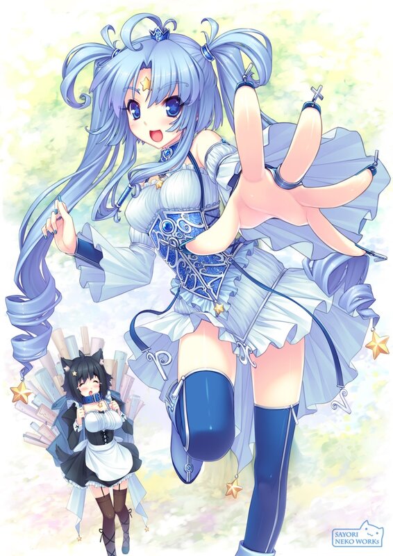 Blue-haired anime girls in dresses