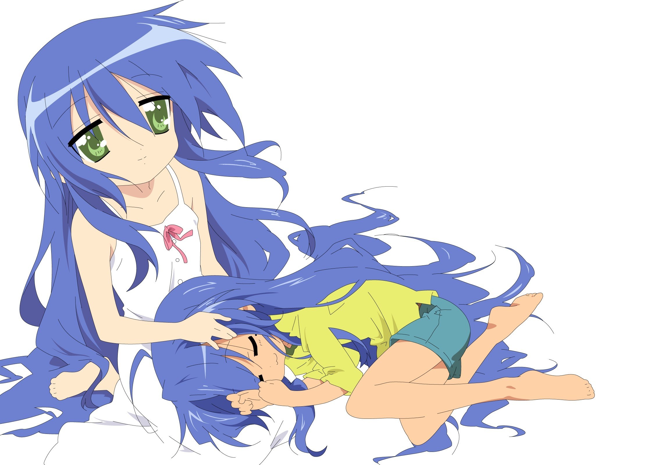 Blue-haired anime girls resting