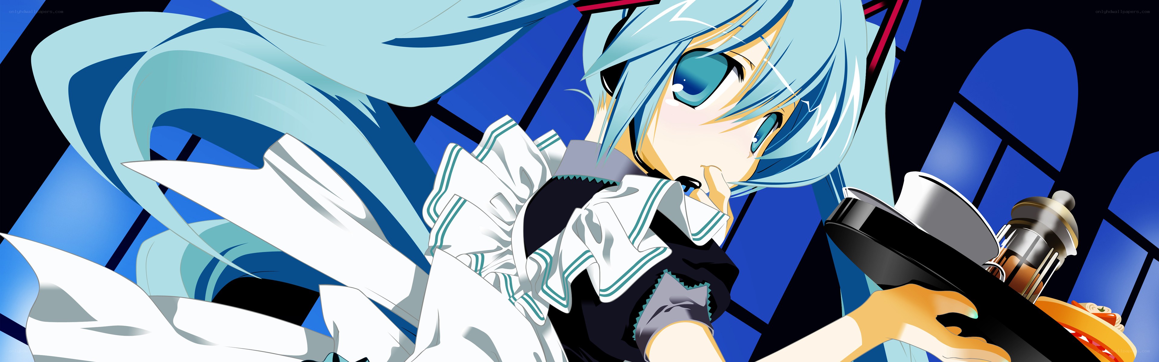 blue-haired anime maid