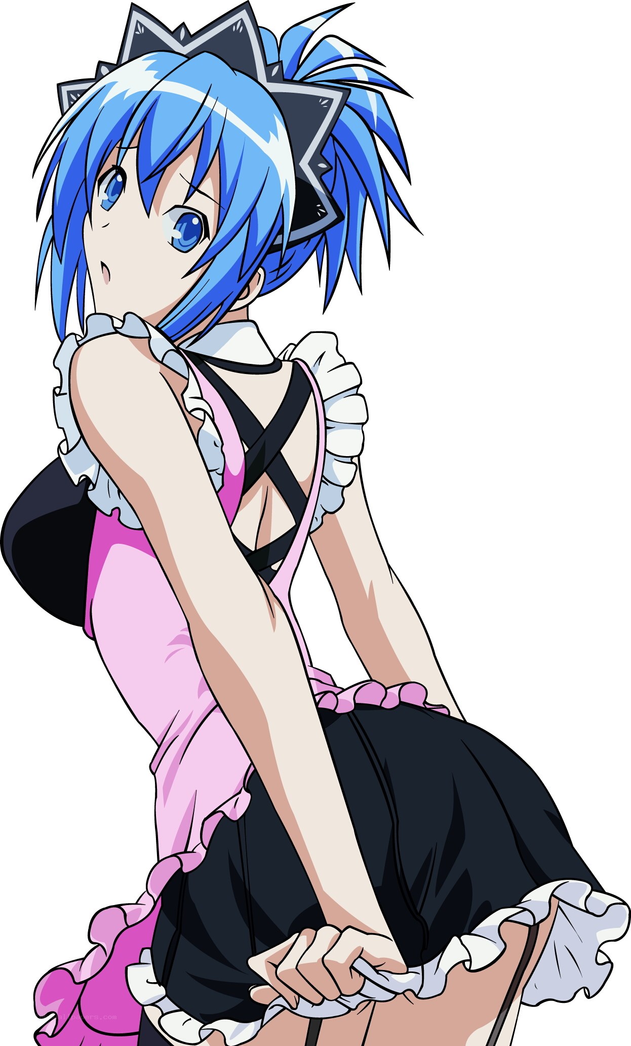 blue-haired anime maid