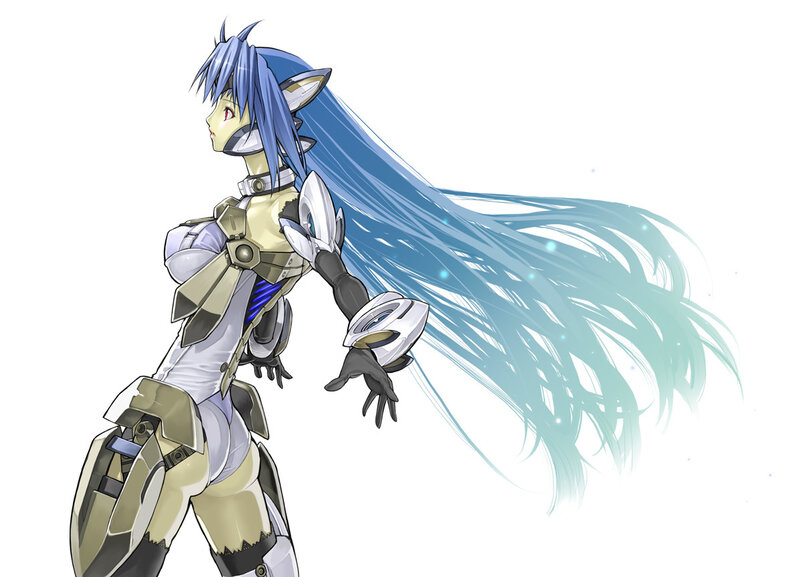 blue-haired anime mech warrior