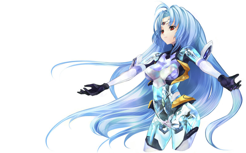blue-haired anime mecha girl