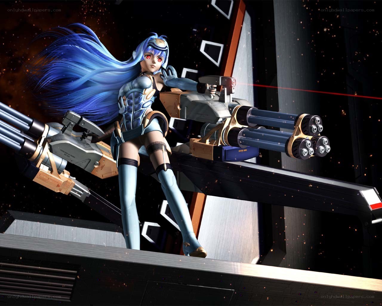 blue-haired anime pilot with guns