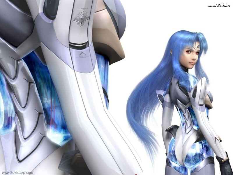Blue-haired anime pilot with mecha
