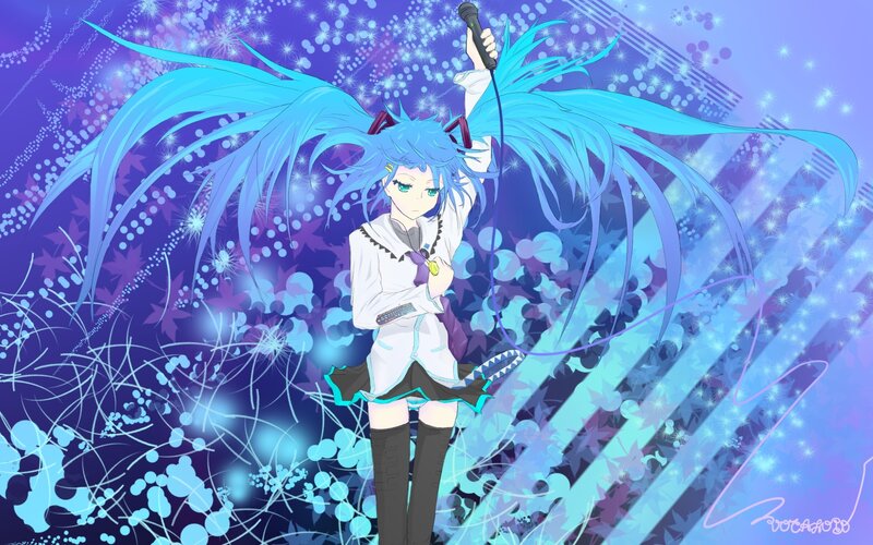 Blue-haired Anime Singer — Blue, Energetic, Digital Art