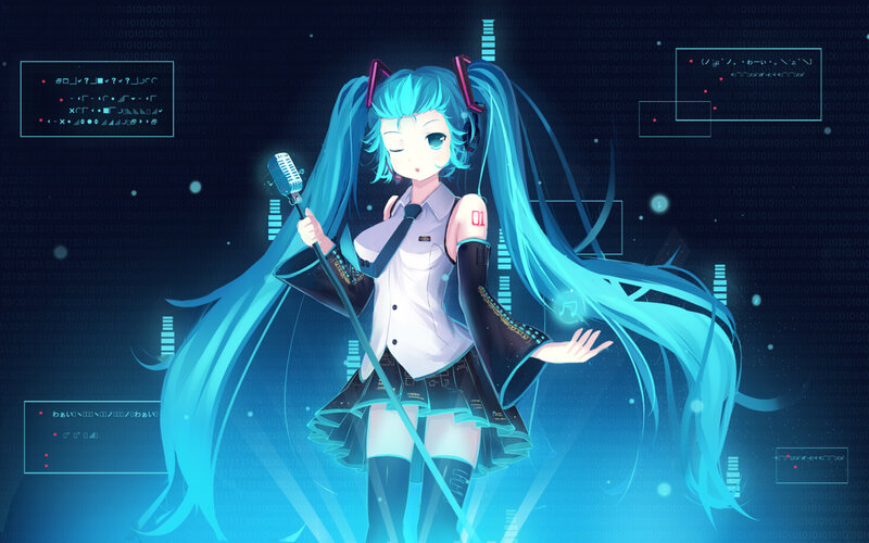 Blue-haired Anime Singer — Blue, Futuristic, Night