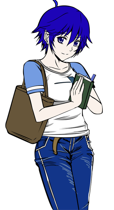 blue-haired anime student