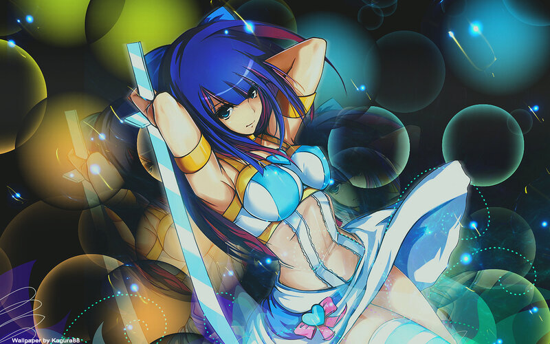 Blue-haired anime warrior