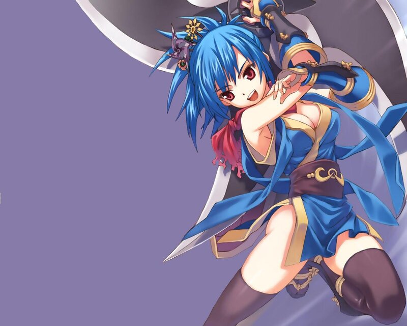blue-haired anime warrior girl