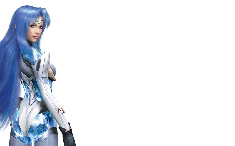 blue-haired anime warrior