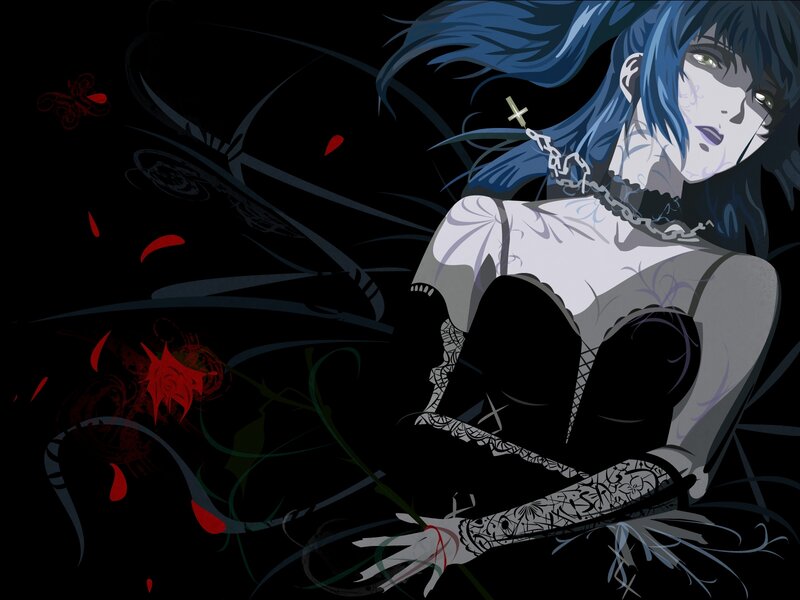 Blue-haired Anime Woman — Black, Dark, Dramatic
