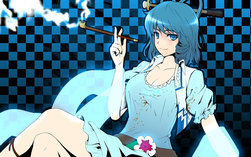 Blue-haired Anime Woman — Blue, Calm, Pipe