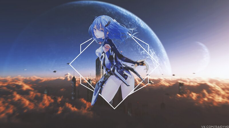 Blue-haired Anime Woman — Blue, Dramatic, Sunset