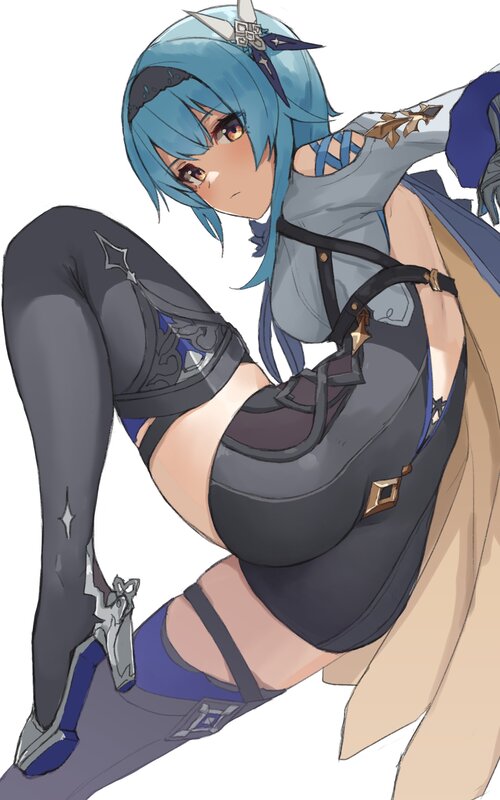 Blue-haired Anime Woman — Blue, Dynamic, Sword