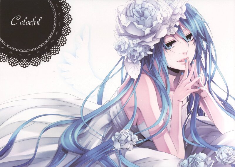 Blue-haired Anime Woman — Blue, Serene, Flowers, Lace