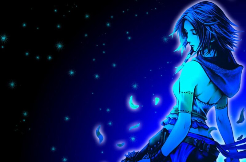 blue-haired anime woman in starry night