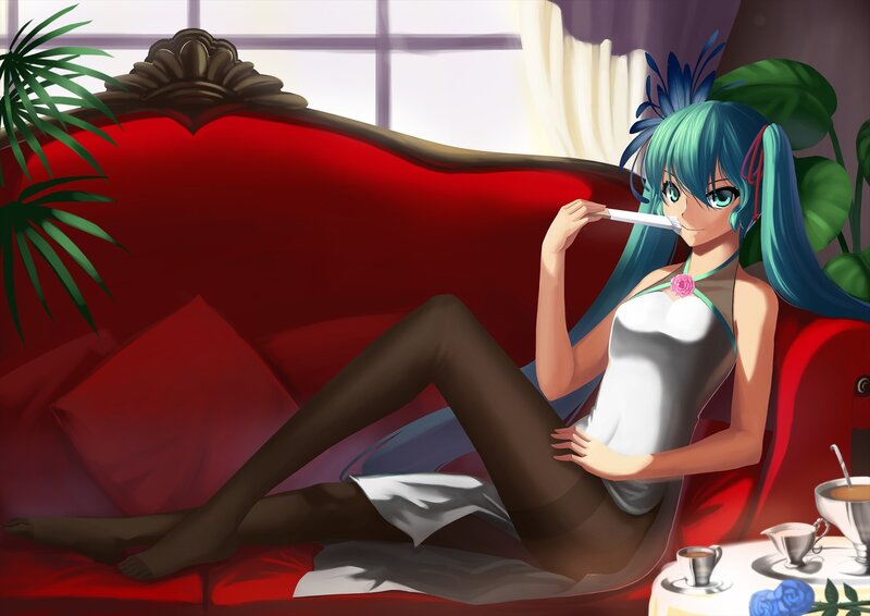 Blue-haired Anime Woman — Red, Relaxed