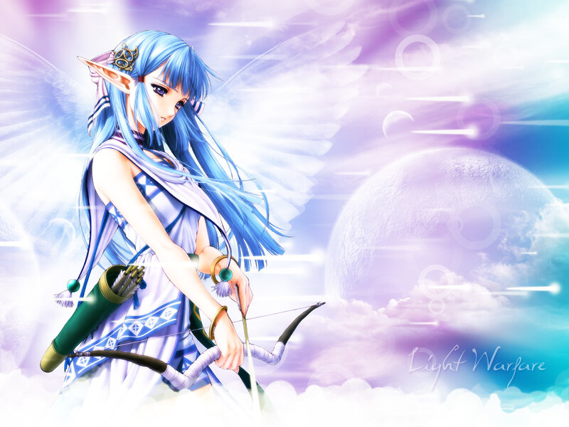 Blue-haired archer with wings