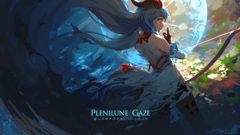 Blue-haired Archer Woman — Blue, Dramatic, Night