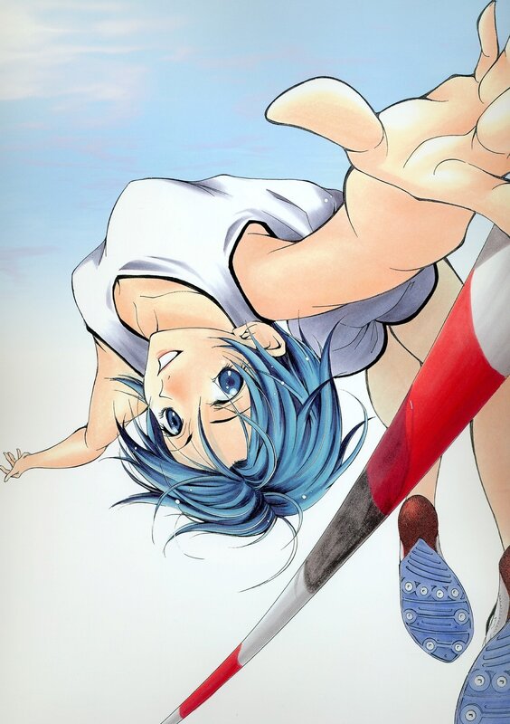 blue-haired athlete in motion