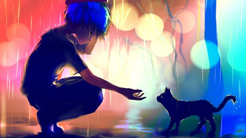Blue-haired Boy and Cat — Blue