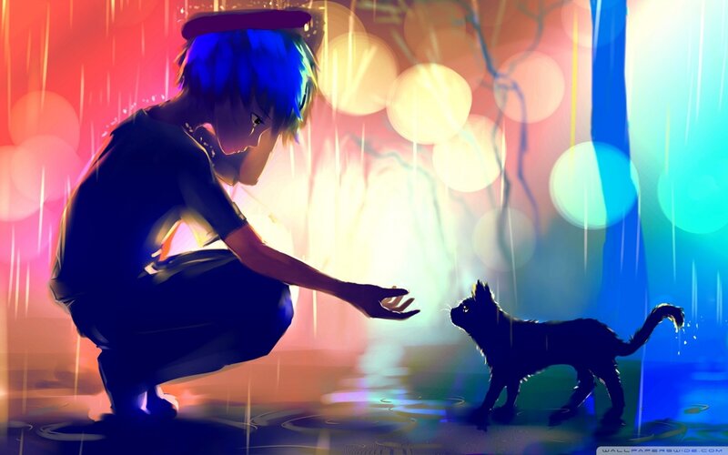 Blue-haired Boy and Cat