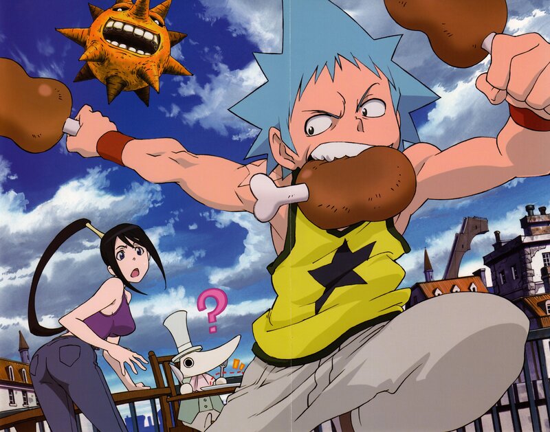 Blue-haired Boy Eating Chicken