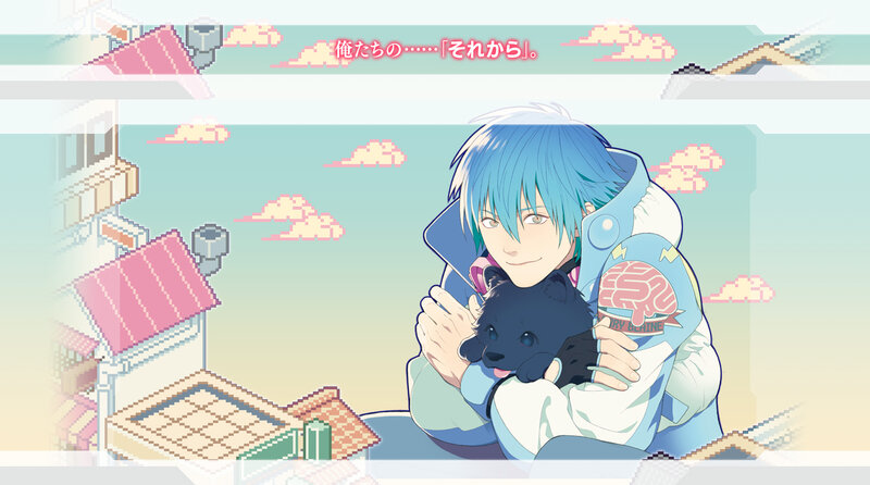 Blue-haired Boy Holding Puppy