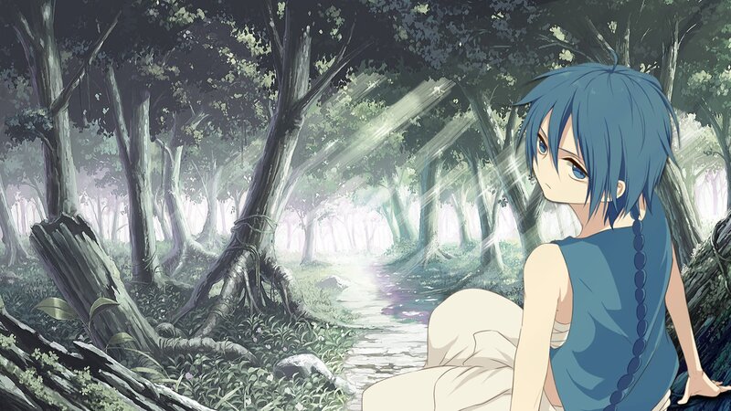 Blue-haired Boy in Forest