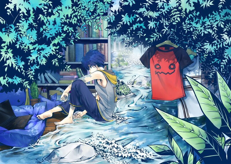Blue-haired Boy in River