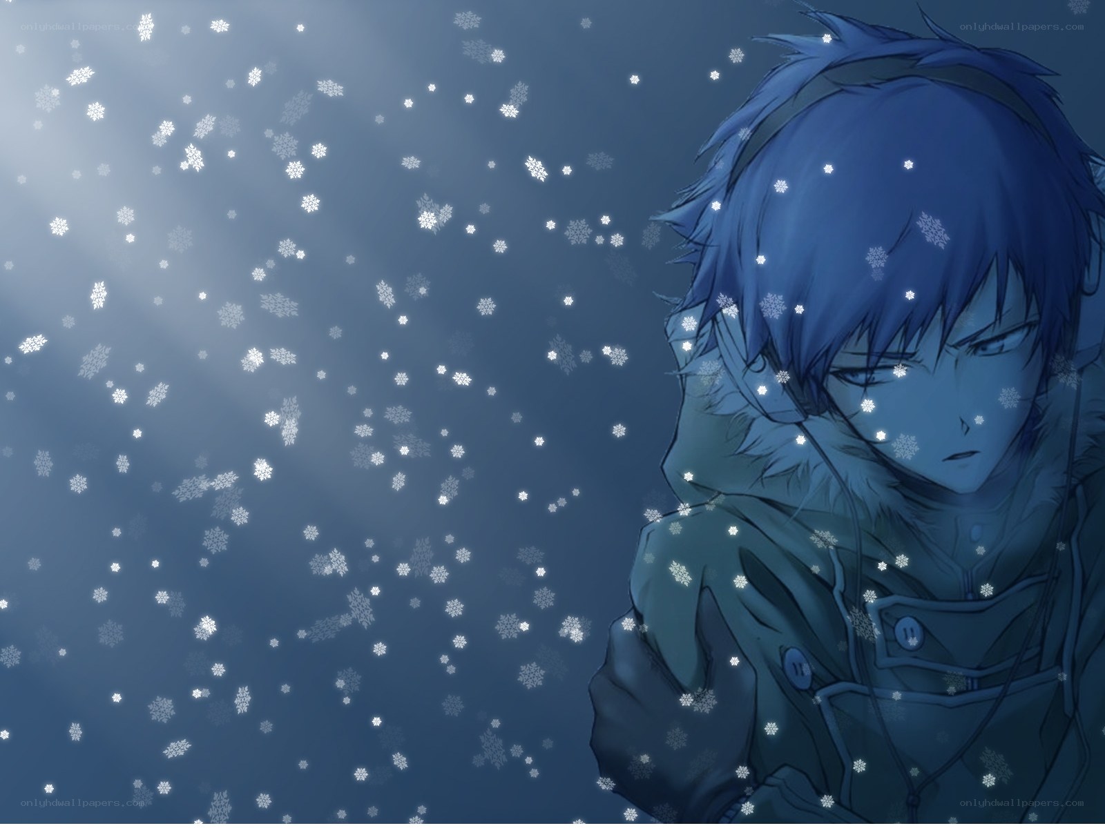 blue-haired boy in snow