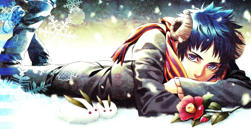 blue-haired boy in snow