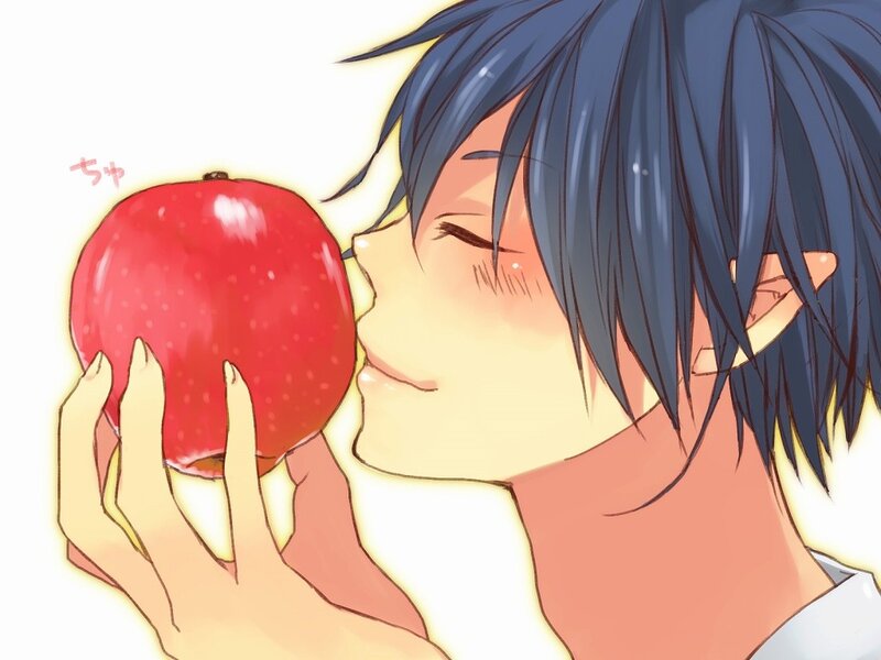 Blue-haired Boy with Apple
