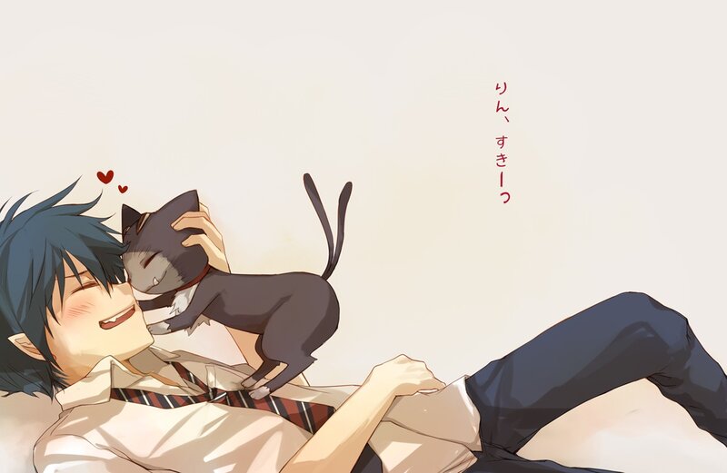 Blue-haired Boy with Cat — Beige