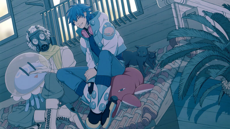 Blue-haired Boy with Cats