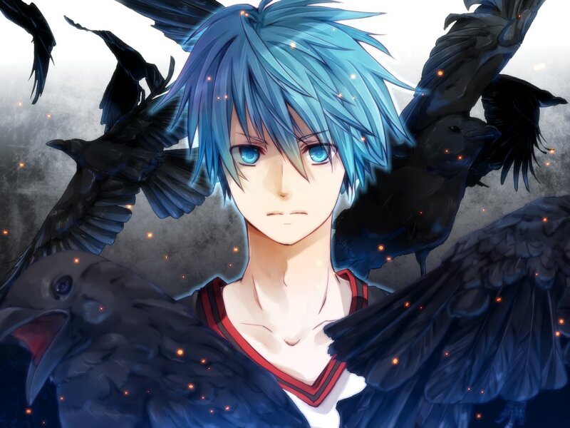 Blue-haired Boy with Crows — Blue, Dramatic