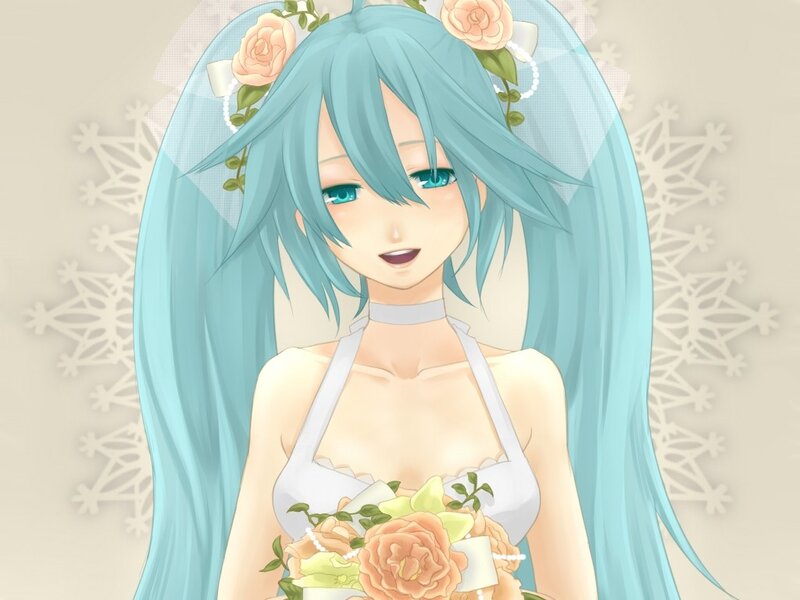 Blue-haired Bride Holding Bouquet — Cyan