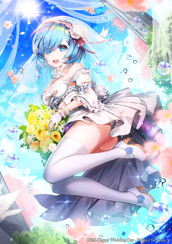 Blue-haired Bride Holding Bouquet
