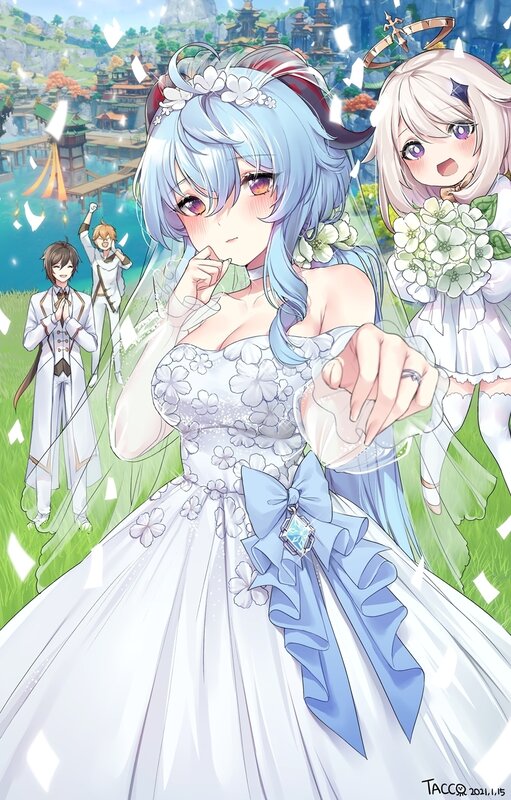 Blue-haired Bride in Wedding Dress — White