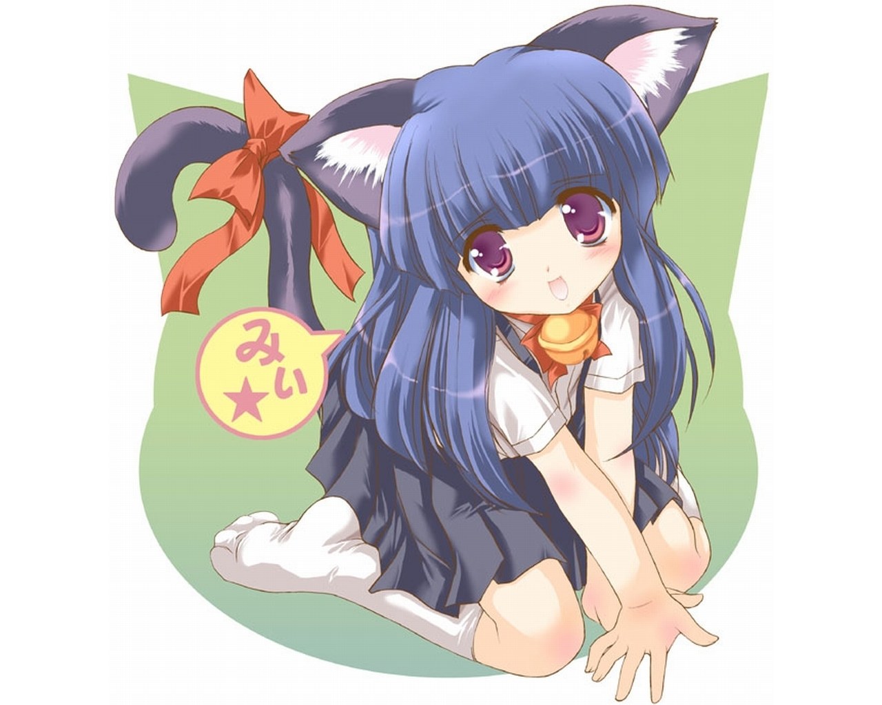 blue-haired cat girl anime character