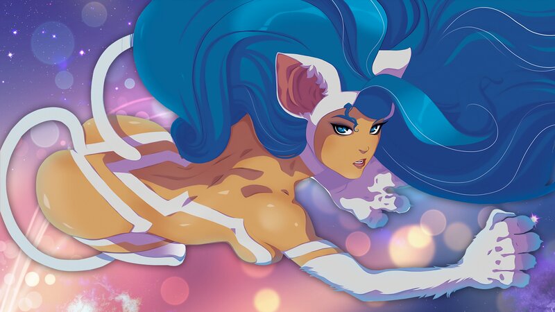 Blue-haired Cat Girl — Blue, Dynamic, Night