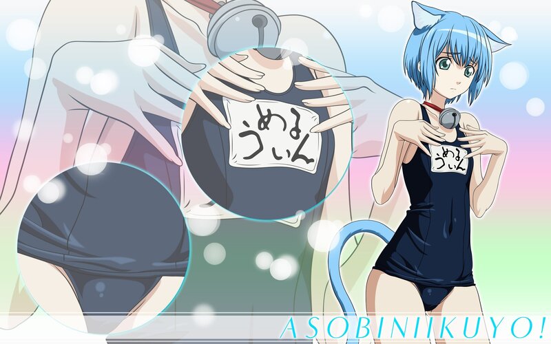 Blue-haired Cat Girl — Blue, Playful, Anime, Cat Ears, Cat Tail, Bell