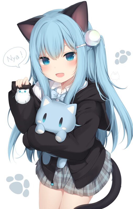 Blue-haired Cat Girl — Blue, Playful, Anime, Cat Ears, Cat Tail, Plush Toy