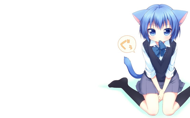 Blue-haired Cat Girl — Blue, Playful, Anime, Cat Ears, Cat Tail, School Uniform